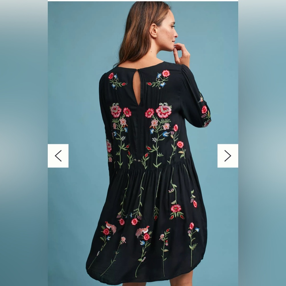 Anthropologie Black Floral Embroidered Midi Dress - Picture 2 of 9